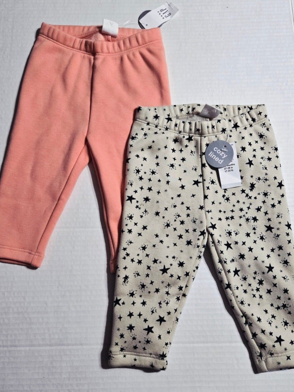 GAP Baby Cozy Lined Leggings 2 Pack 6-12 Months Coral Stars NWT